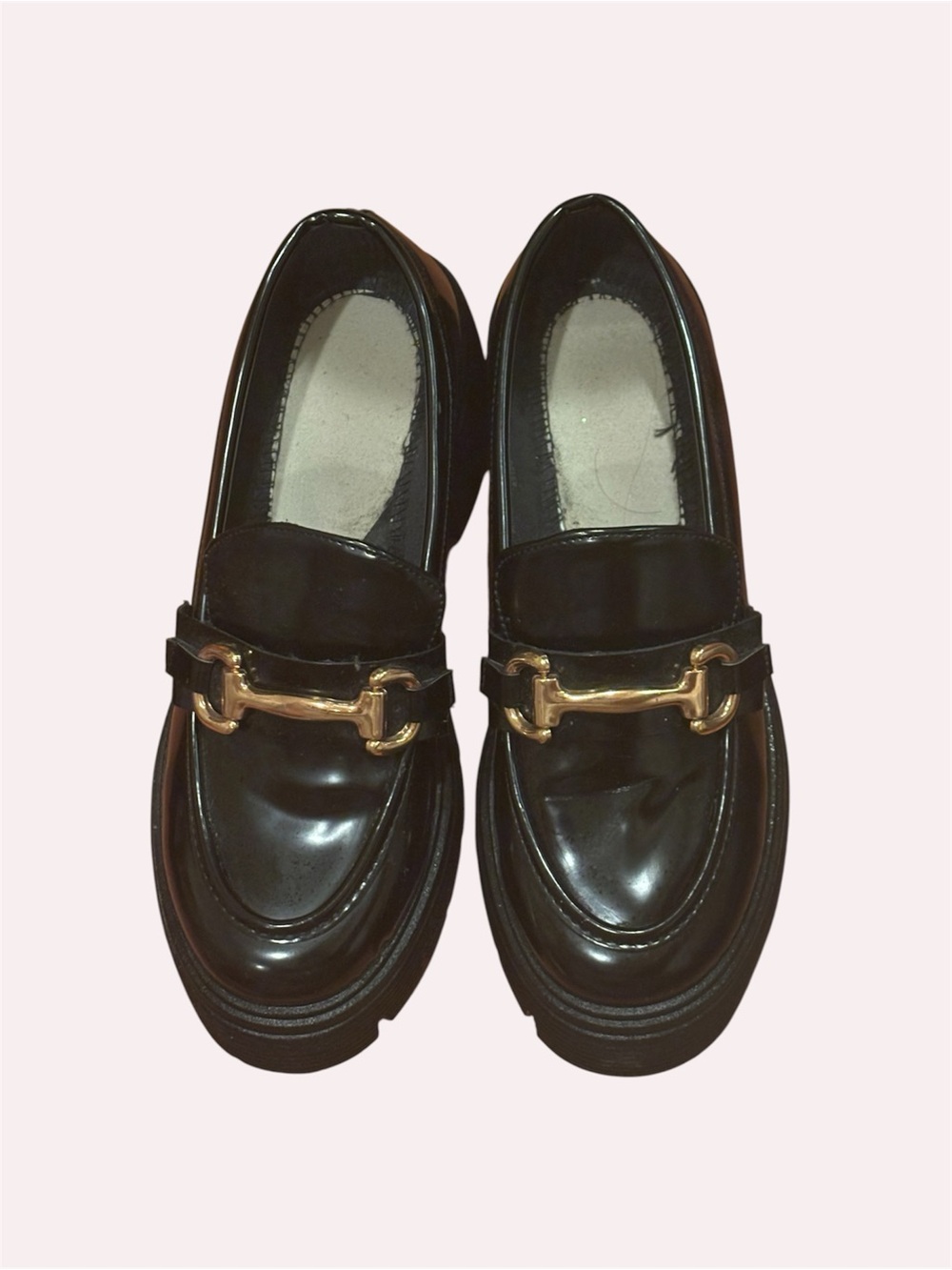 Black Patent Loafers with Gold Horsebit Hardware fits like 6-6.5 women